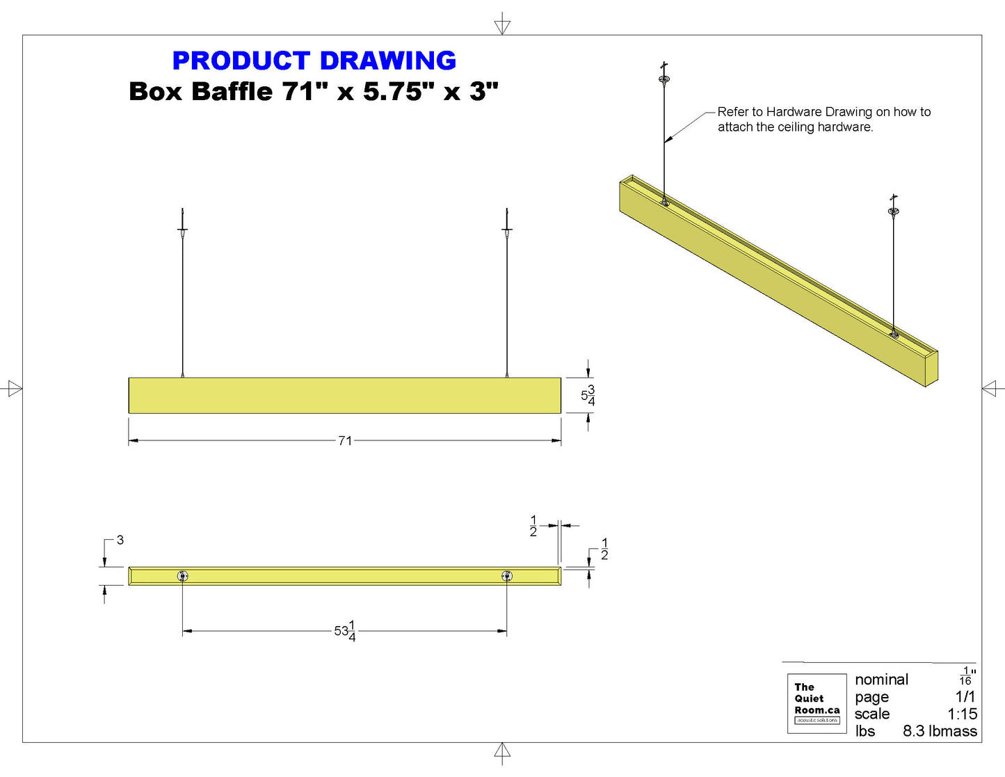 Acoustic Box Baffle Small 71" x 5.75" x 3"