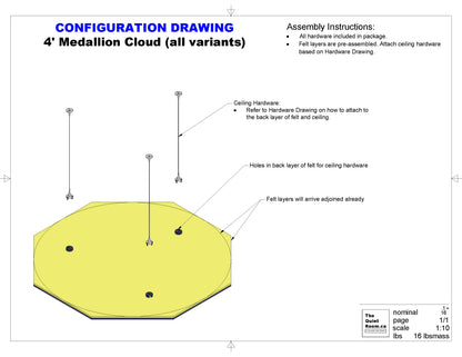 Acoustic Medallion Ceiling Cloud - 9 Points of Contact